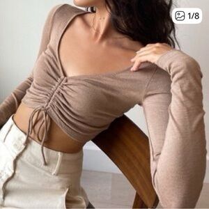 Aritzia Wilfred Ruched Lynx Knit Crop Top